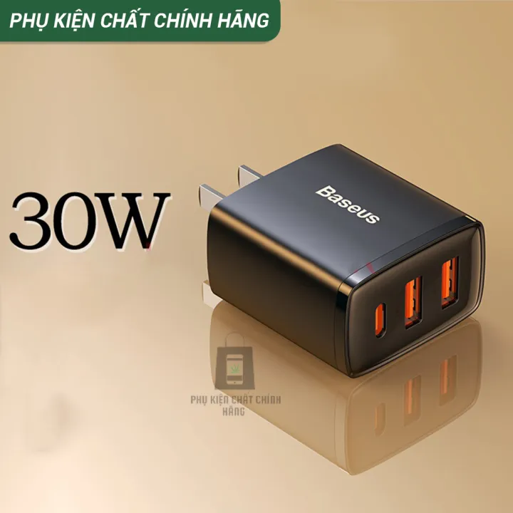 Củ sạc nhanh Baseus 3 cổng Compact Quick Charger U+C Sạc nhanh 30W, thiết kế nhỏ gọn tiện lợi - bảo hành 12 tháng.