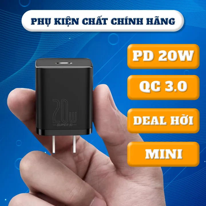 Củ Sạc Nhanh Baseus Super Si Mini Usb C Qc3.0 Pd 20w Chính Hãng Bảo hành 1 năm.